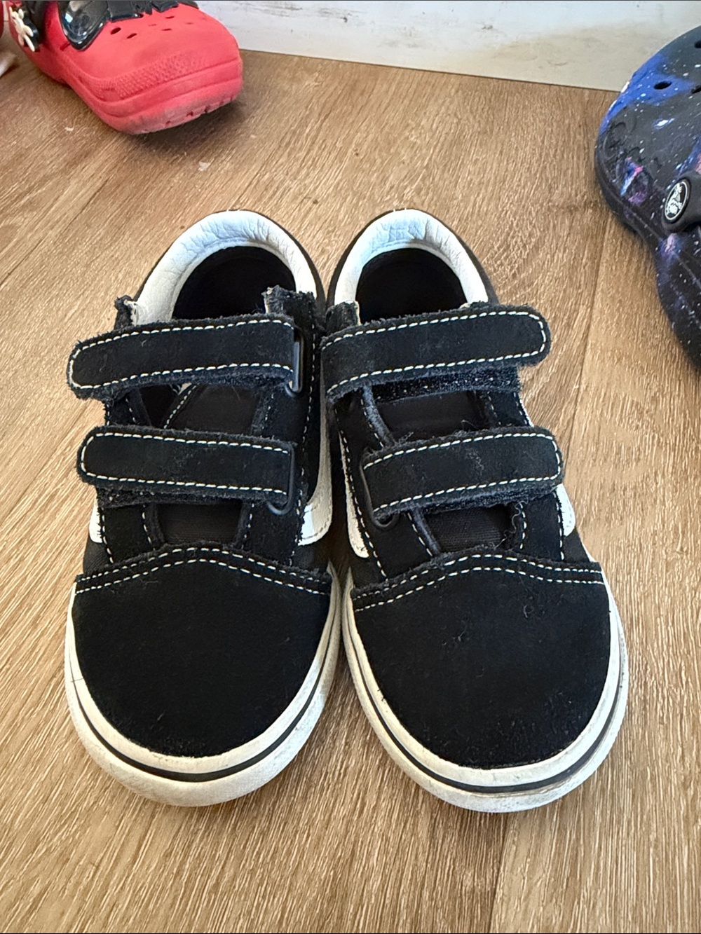 Vans Kids Black and White Velcro Skate Sneakers